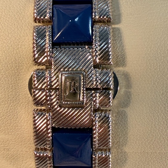 Judith Ripka Blue Enamel Watch Silver Tone CZ Crystal JR Logo Link Bracelet - Picture 5 of 6